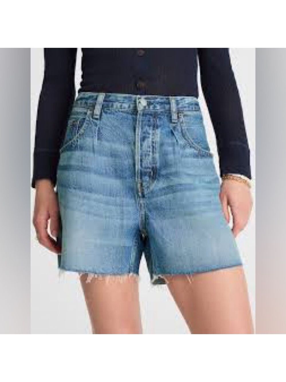 MADEWELL HIGH-RISE DENIM MID-LENGTH SHORT Jean Shorts Frayed Raw Hem